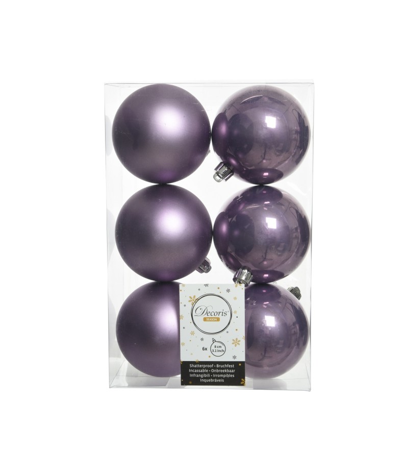 Christmas Shatterproof Baubles 8cm (6 pack) Lilac