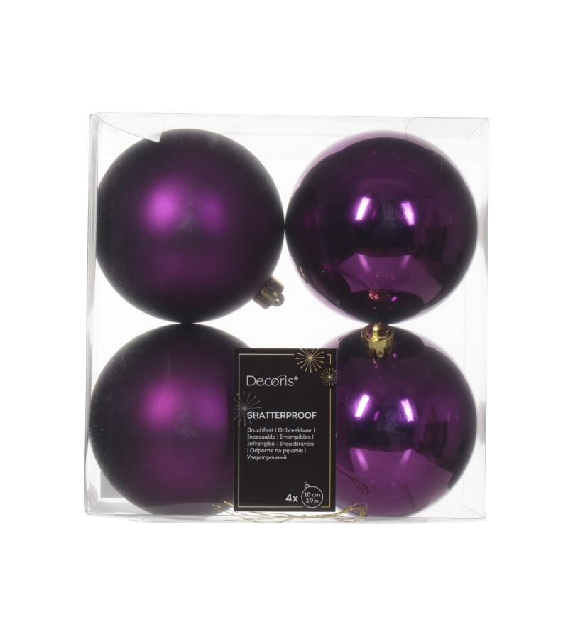 Christmas 4 Pack Shatterproof Baubles Violet (10cm)