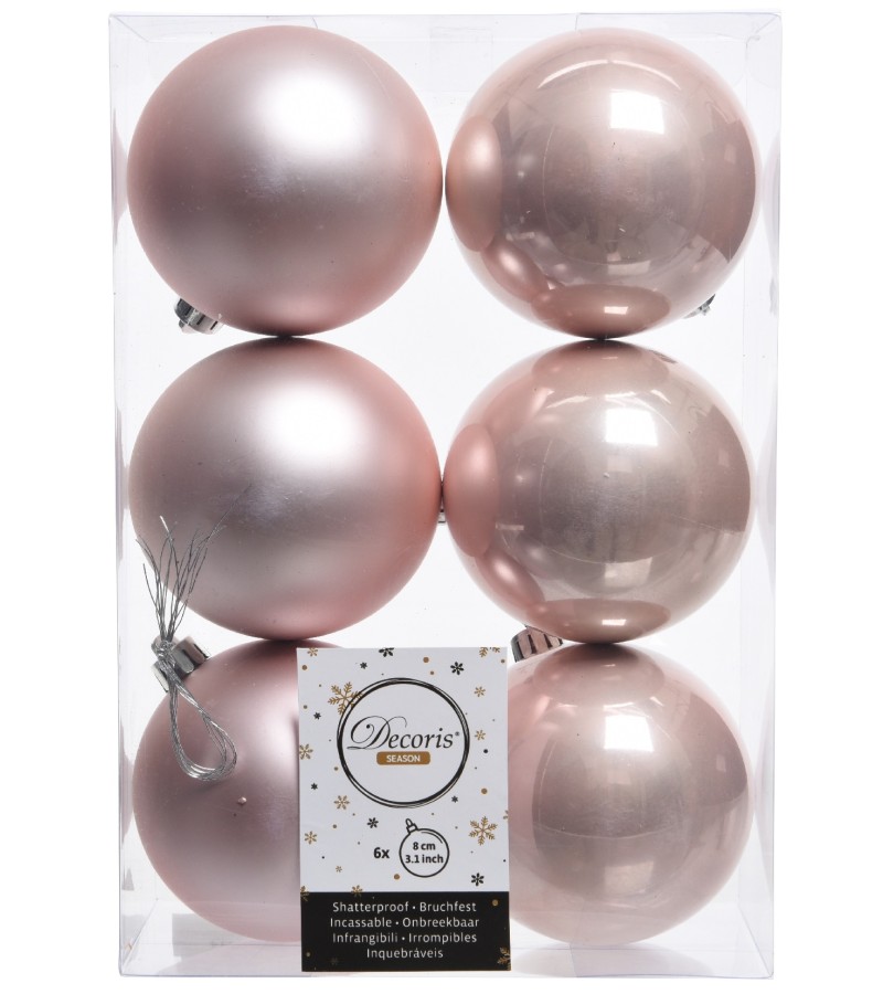 Christmas Shatterproof Baubles (6 Pack) Blush Pink