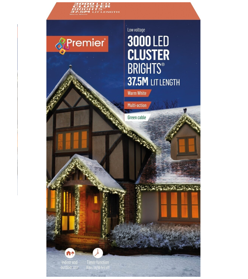Christmas Premier LED Cluster Light Warm White (3000 Lights)