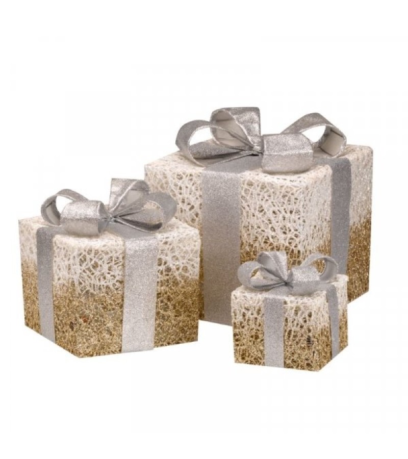 Christmas Gold Sparkly Faux Gift Boxes - Set of 3