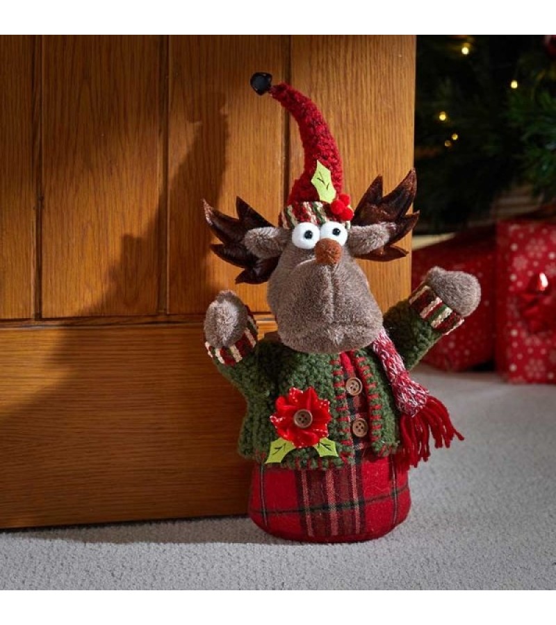 Christmas Holly Deer Door Stop