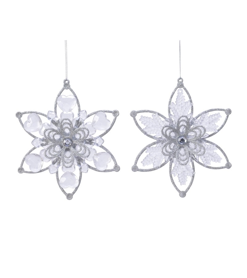 Christmas Glitter Crystal Flower 16.5cm  Assorted Silver