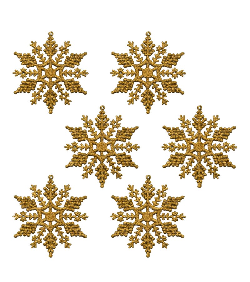 Christmas Glitter Hanging Snowflakes (6 Pack) Gold