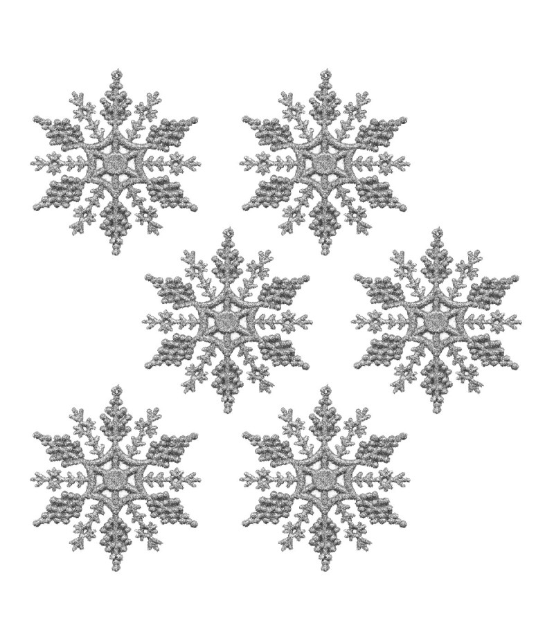 Christmas Glitter Snowflakes (6 Pack) Silver
