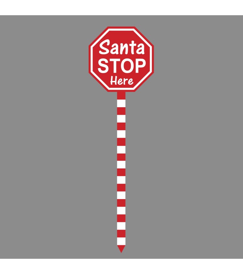 Christmas Glitter Santa Stop Here Sign Red
