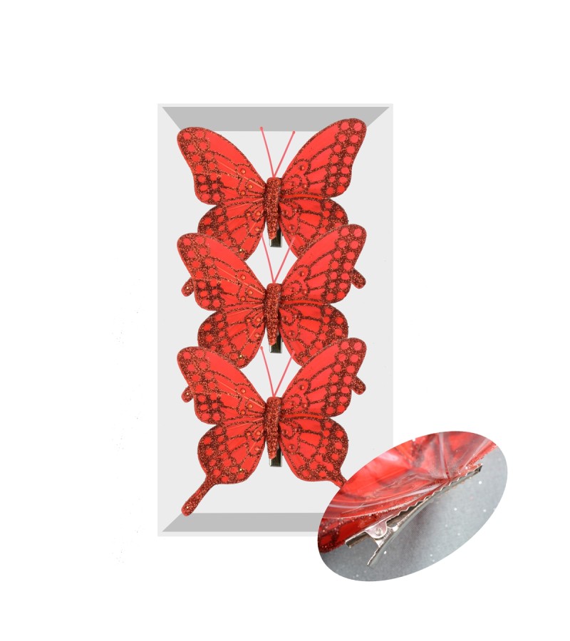 Christmas Feather Butterfly Clips 3pack Red