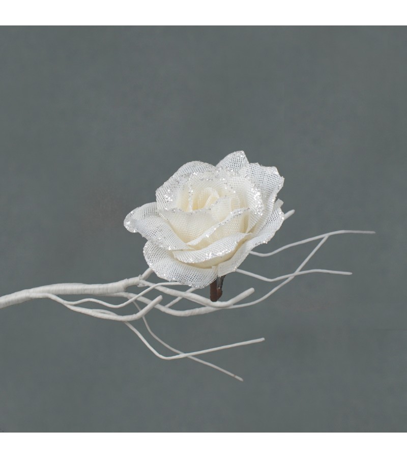 Christmas Clip on Rose 12cm White