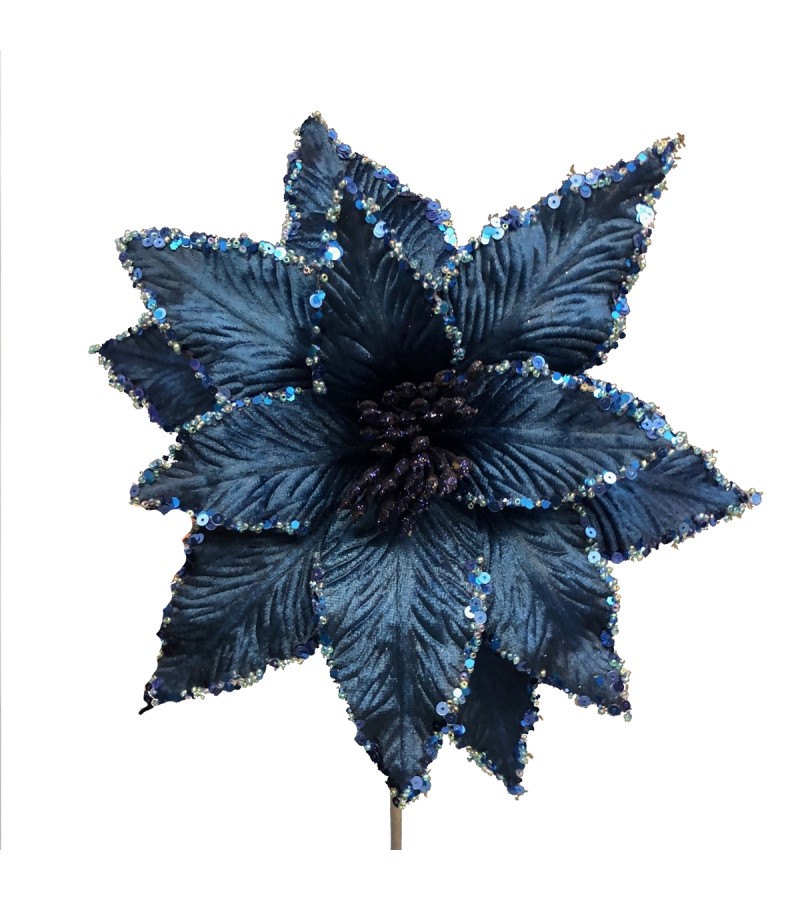Christmas Luxury Poinsettia 30cm Navy Blue
