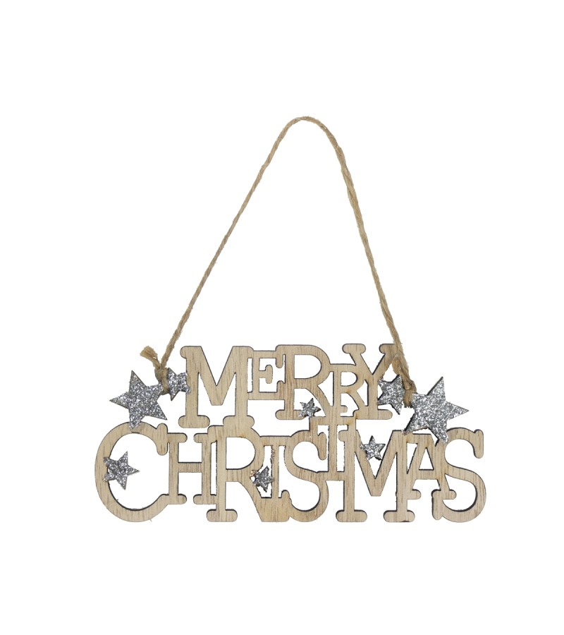 Merry Christmas Wooden Hanging Decoration 12cm 