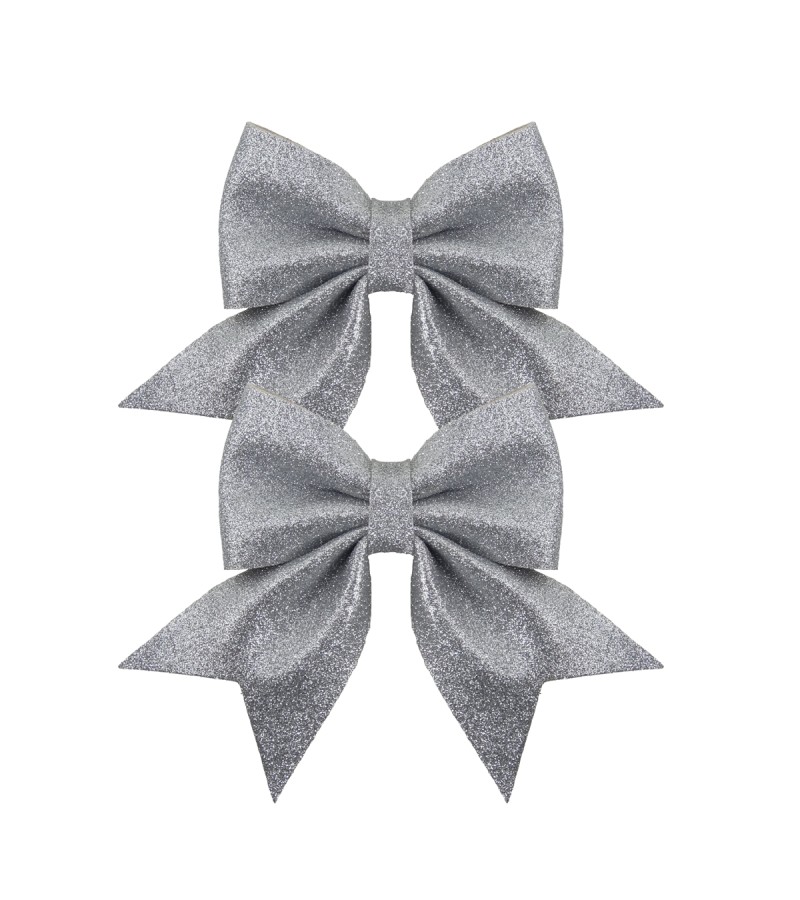 Christmas Luxe Glitter Bow Small (2 Pack) Silver
