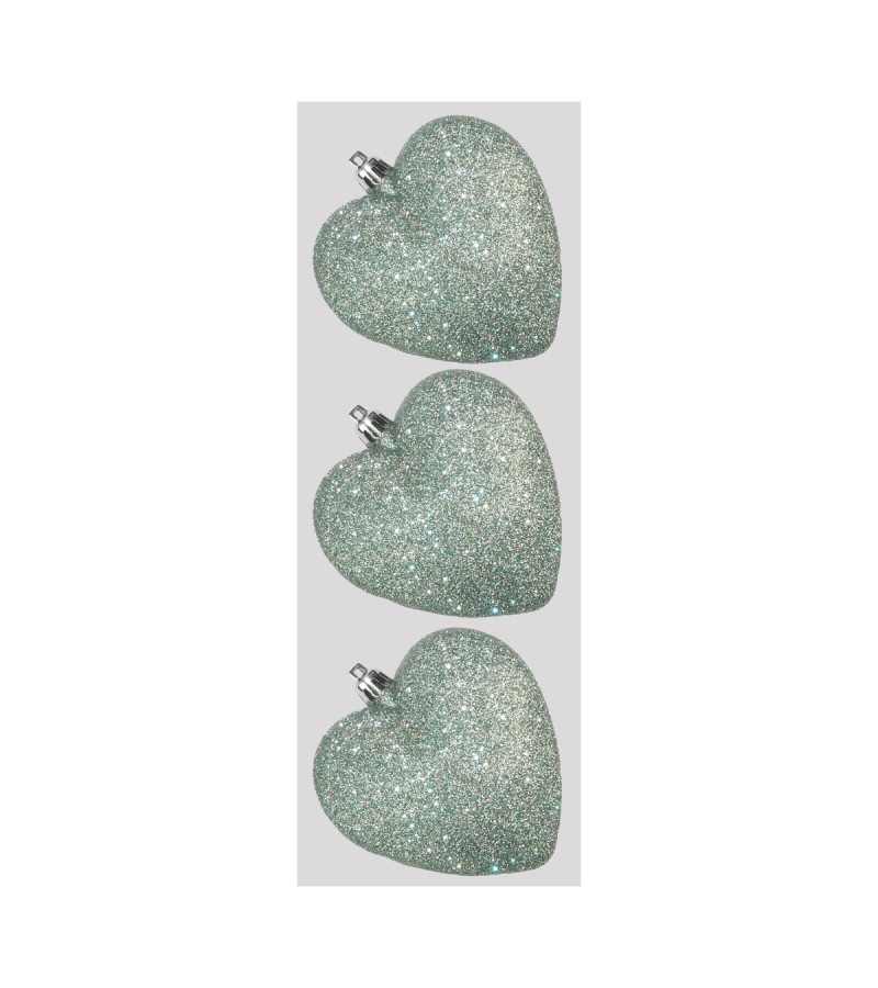 Christmas Glitter Hearts (3 Pack) Sage Green