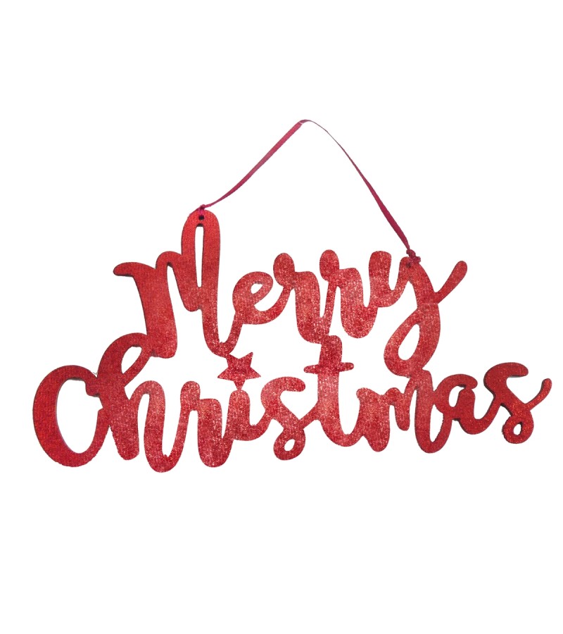 Christmas Metallic Merry Christmas Wooden Sign 27cm Red