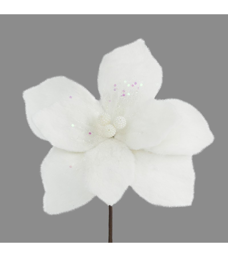 Christmas Fur Flower Pick White