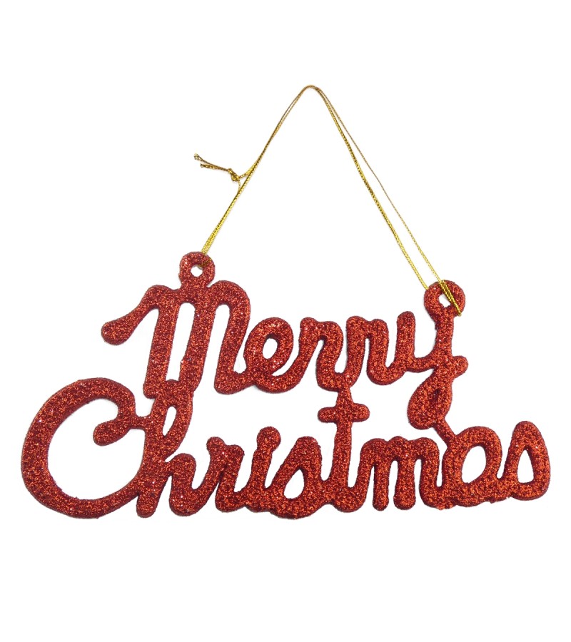 Merry Christmas Glitter Hanging Decoration 19cm - Red