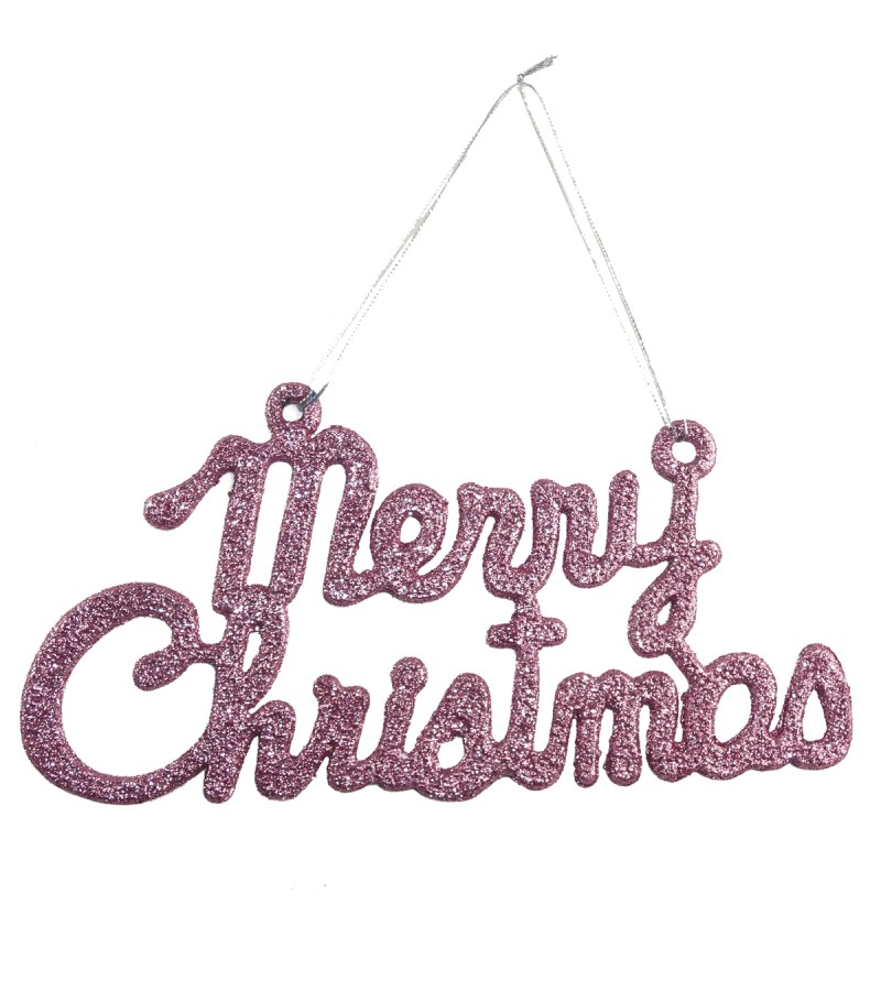 Merry Christmas Glitter Hanging Decoration 19cm - Pink