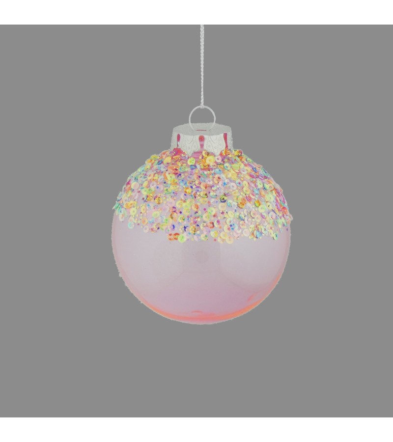 Christmas Candy Land Sequin Clear Bauble 8cm