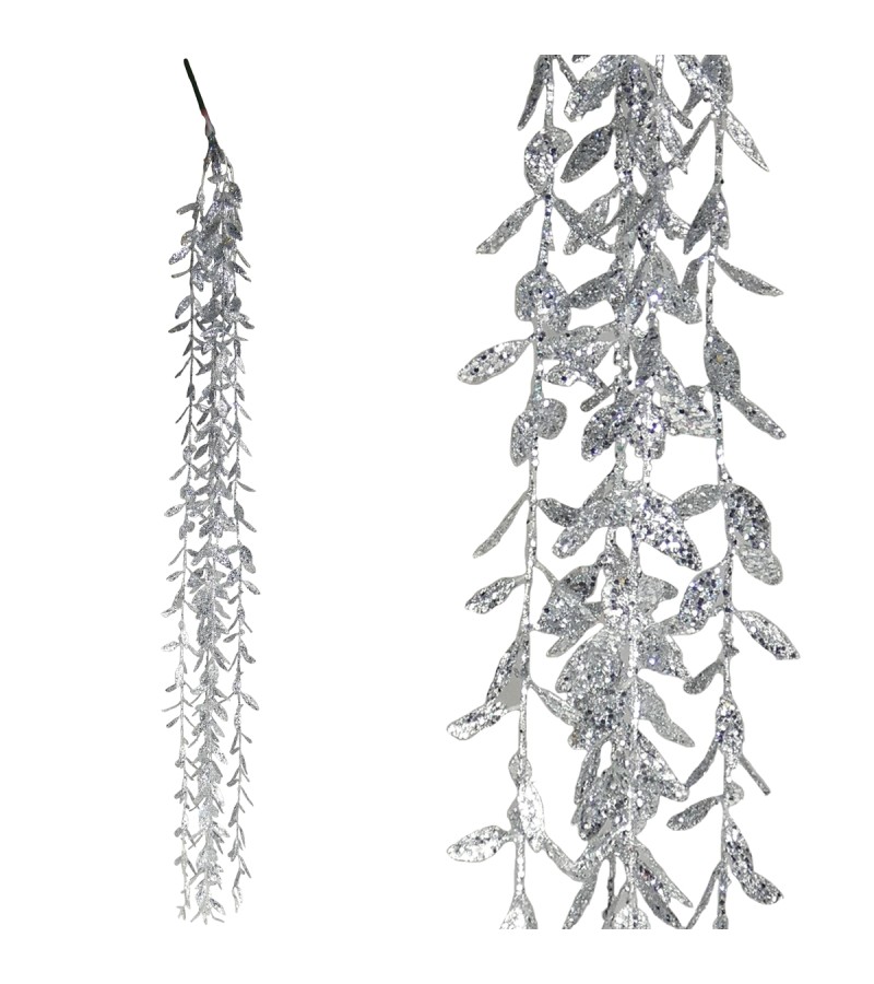 Christmas Trailing Glitter Leaves 36cm - Silver
