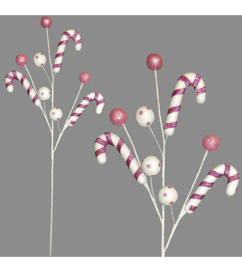 Christmas Pink Candy Cane Ball Pick 65cm