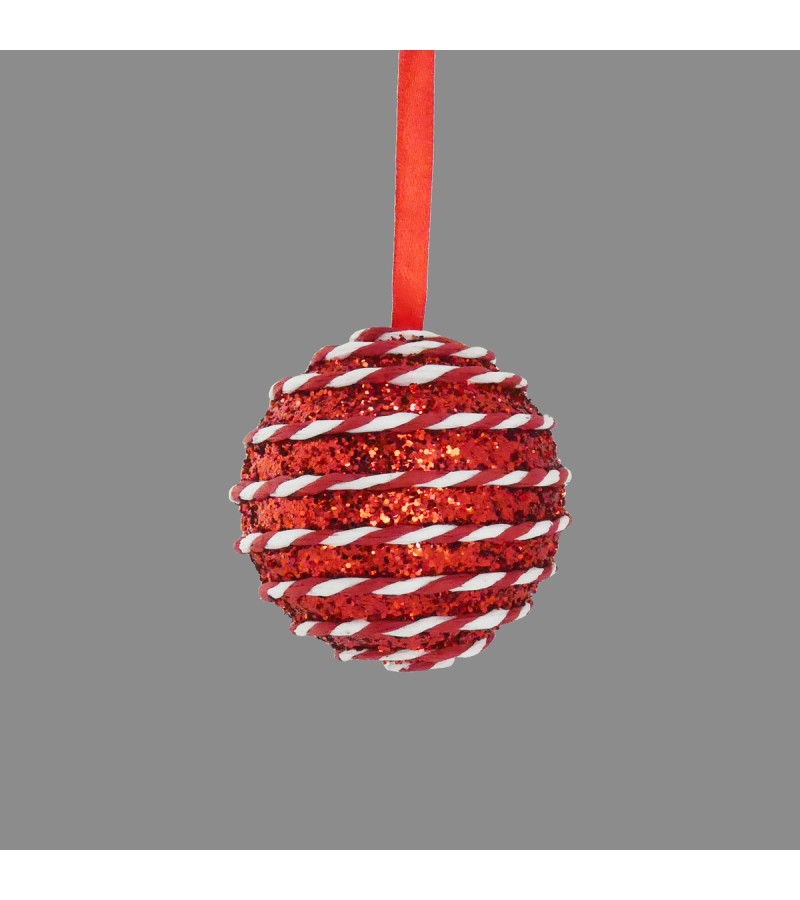 Christmas Candy Cane Swirl Bauble 8cm Red