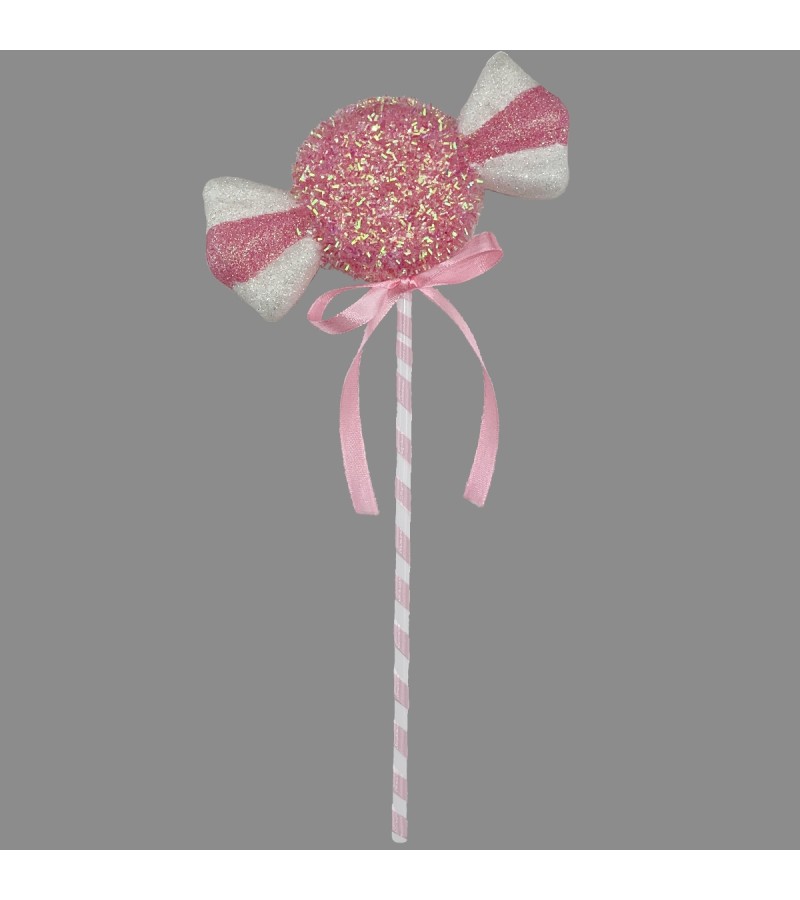 Christmas Pink Candy Cane Tinsel Lollipop Pick 30cm