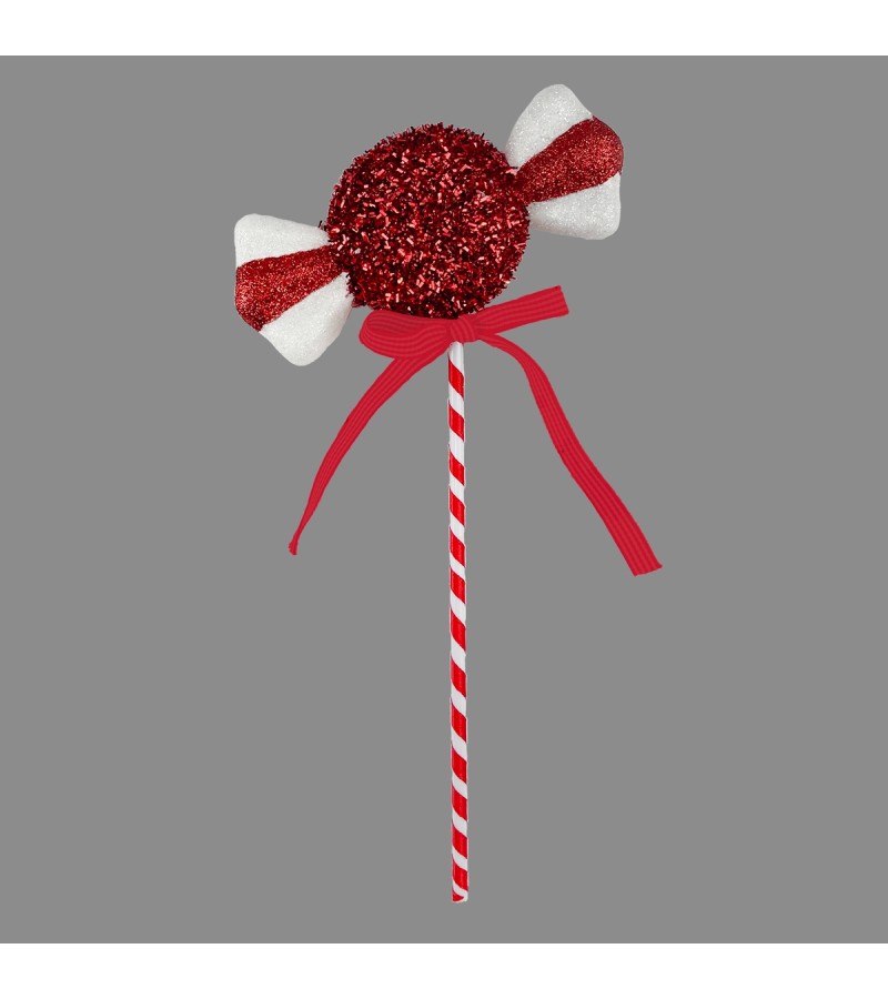 Christmas Candy Cane Tinsel Sweet Pick 30cm
