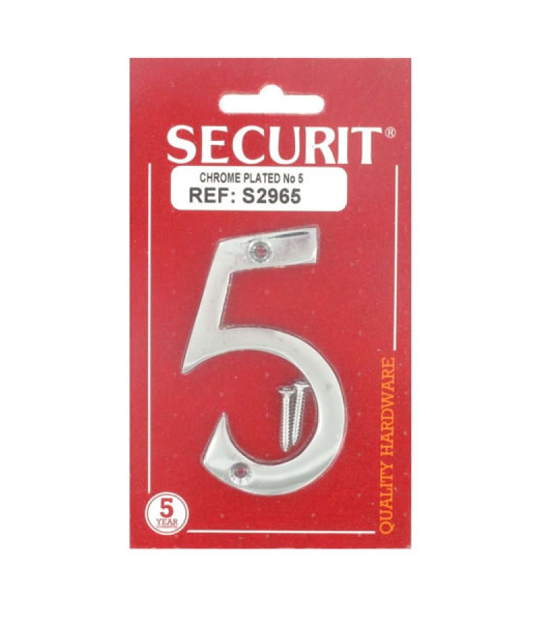 Securit S2965 75mm Numeral 5  (Chrome)