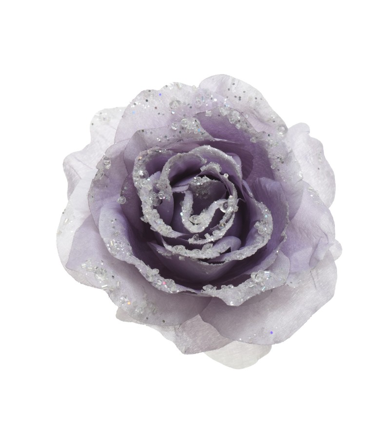 Christmas Glitter Clip Rose 14cm Lilac