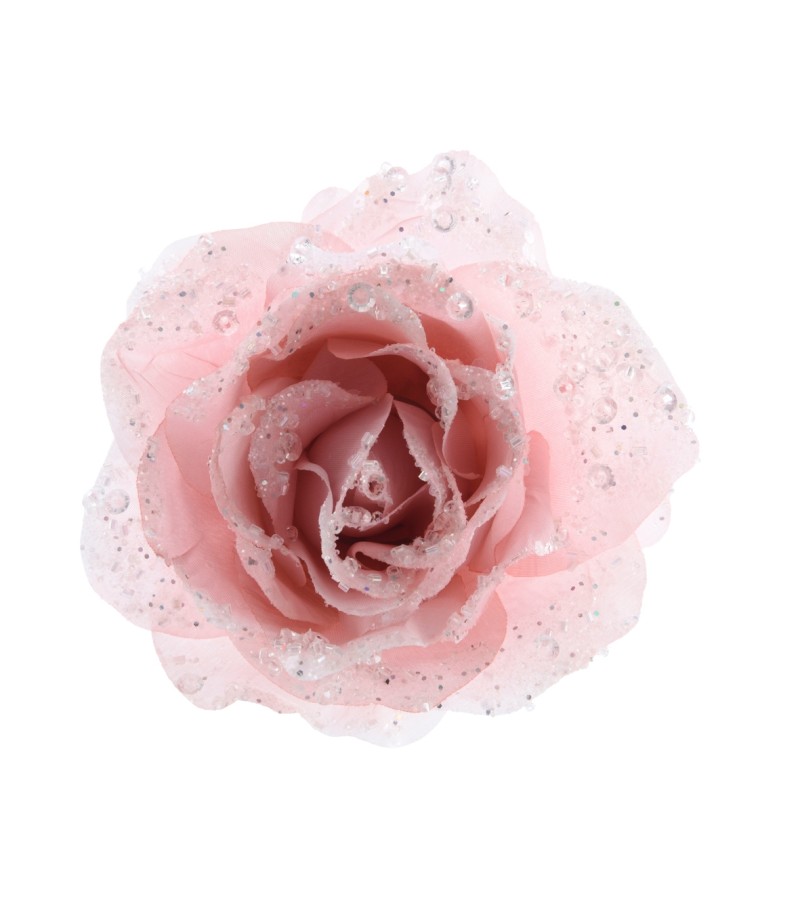 Glitter Blush Pink Rose Clip 14cm 