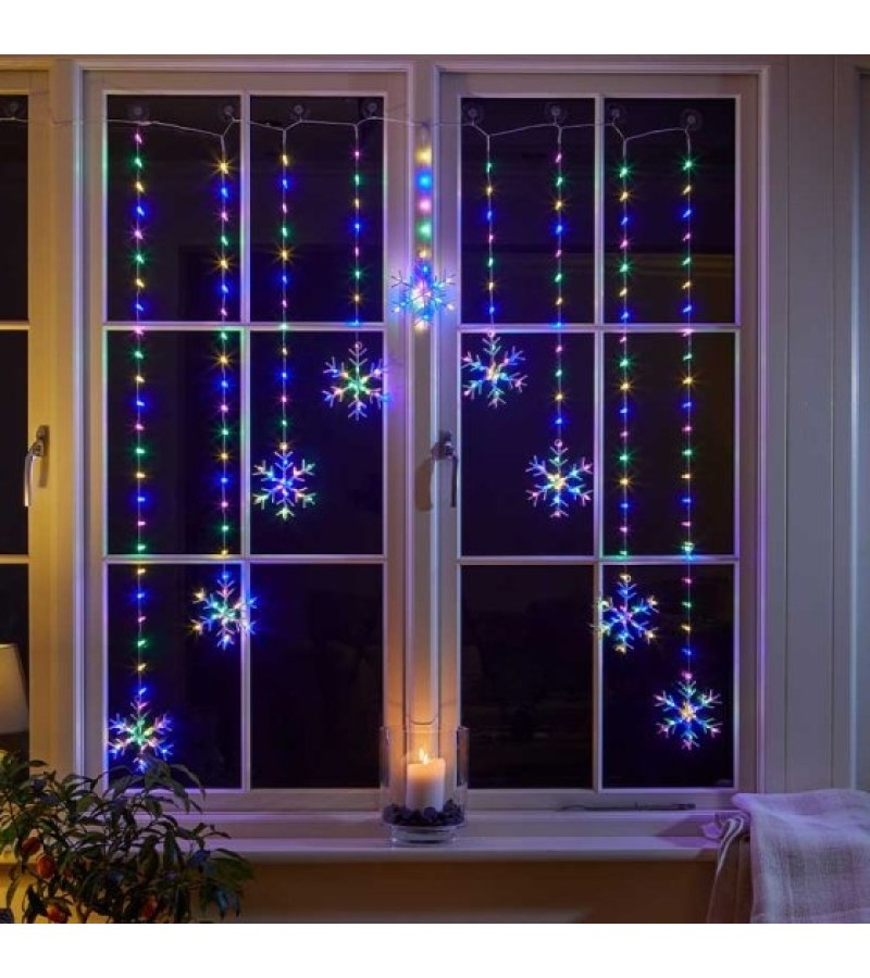 Christmas Snowflake Curtain String Lights - Multi Coloured