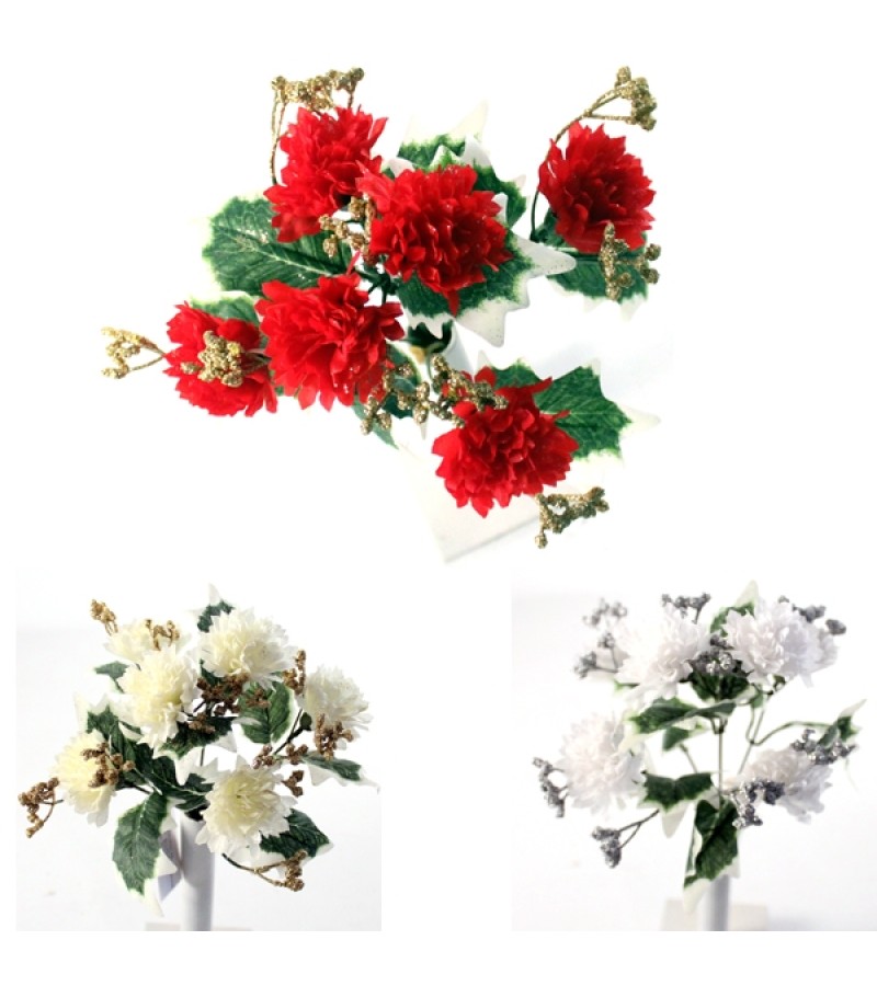 Jeno Christmas Glitter Mini Carnation Bush -18cm (Assorted)