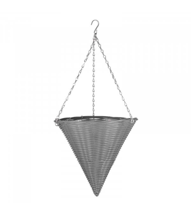 14in Slate Faux Rattan Hanging Cone