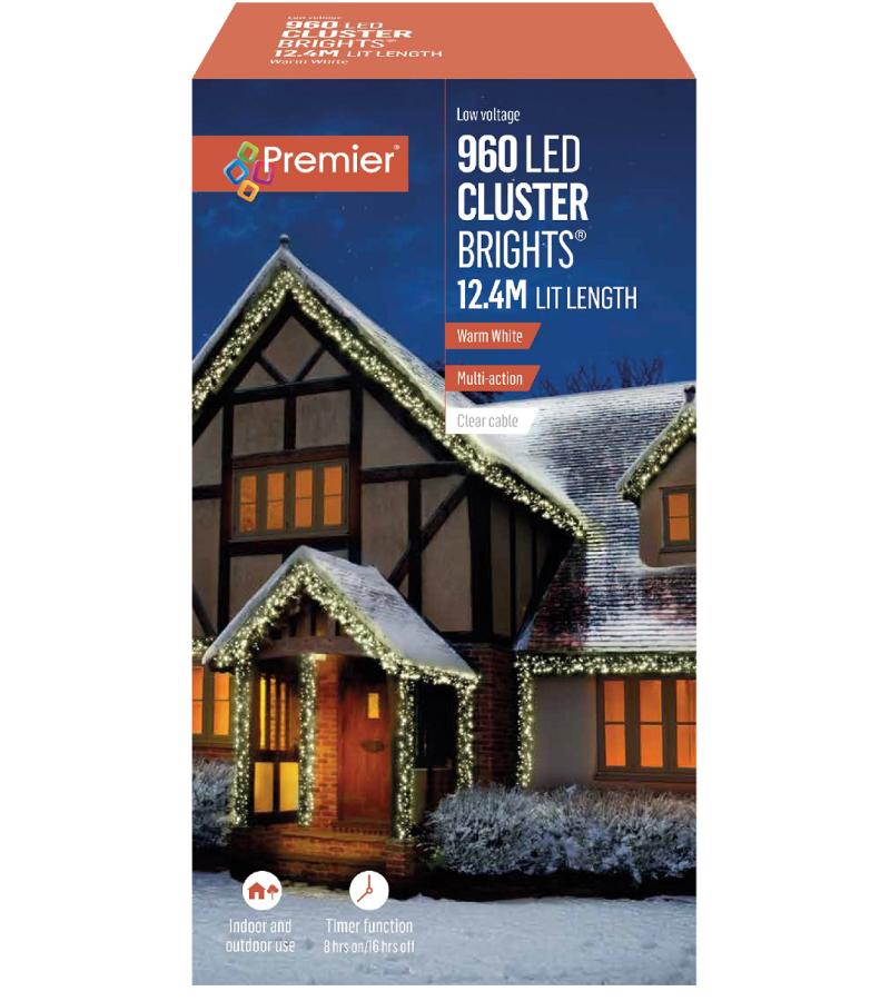 Christmas Premier 960 LED Cluster - Warm White 