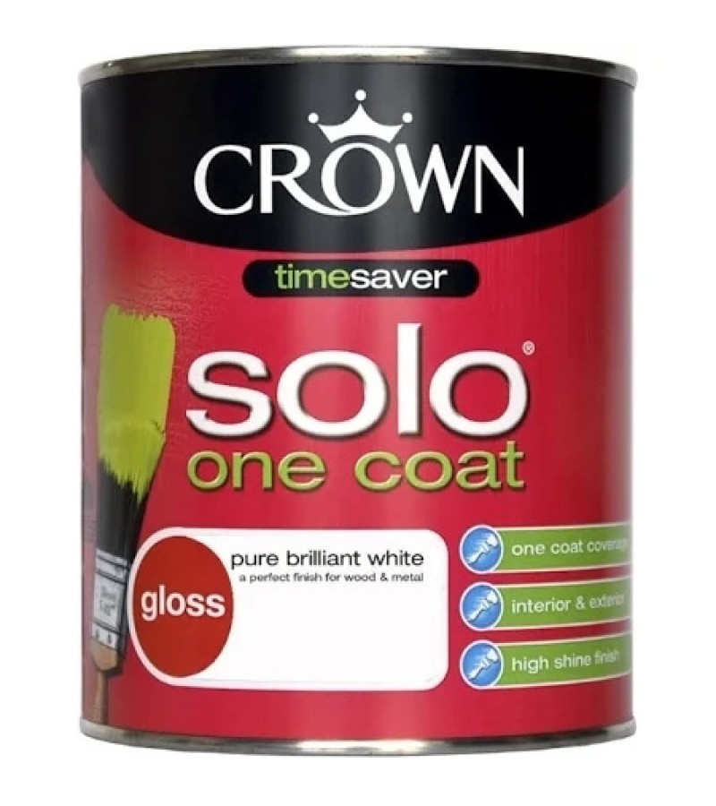 Crown Solo One Coat Gloss 750ml Pure Brilliant White 