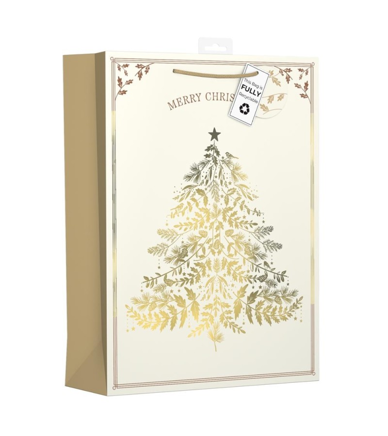 Christmas Gold & Cream Tree Gift Bag (5 x 26.5 x 35)