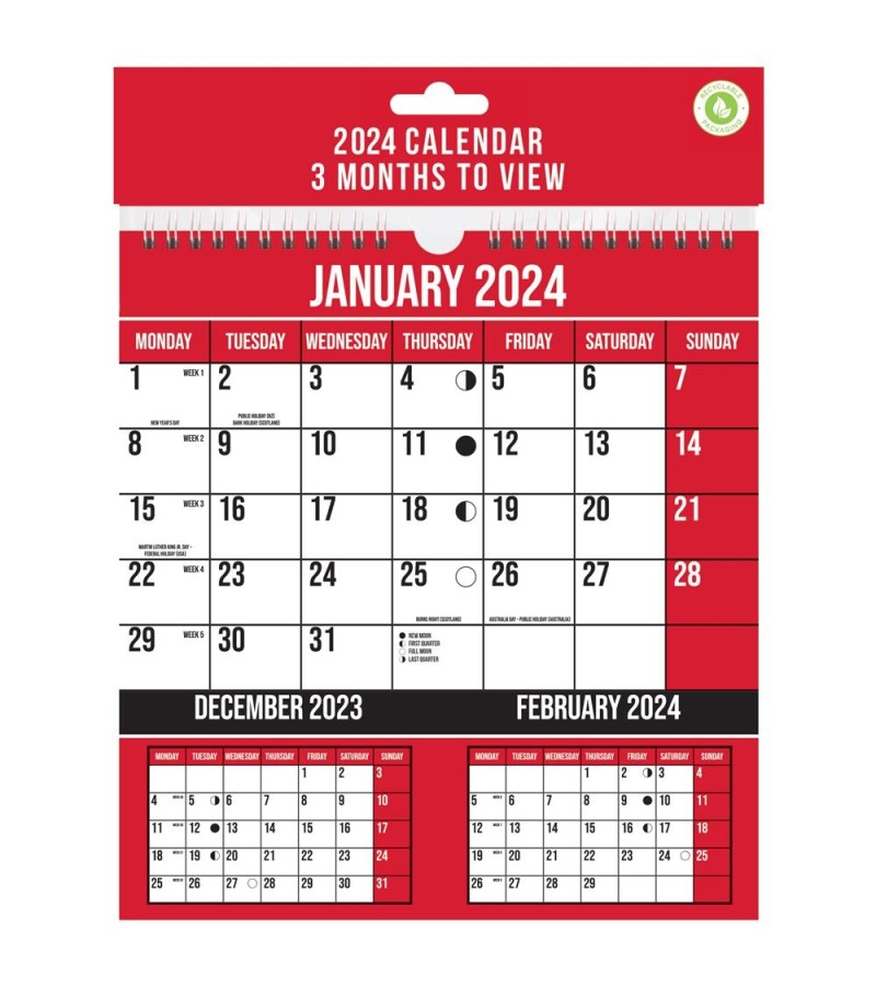 2024 Calendar (3 Months To View)