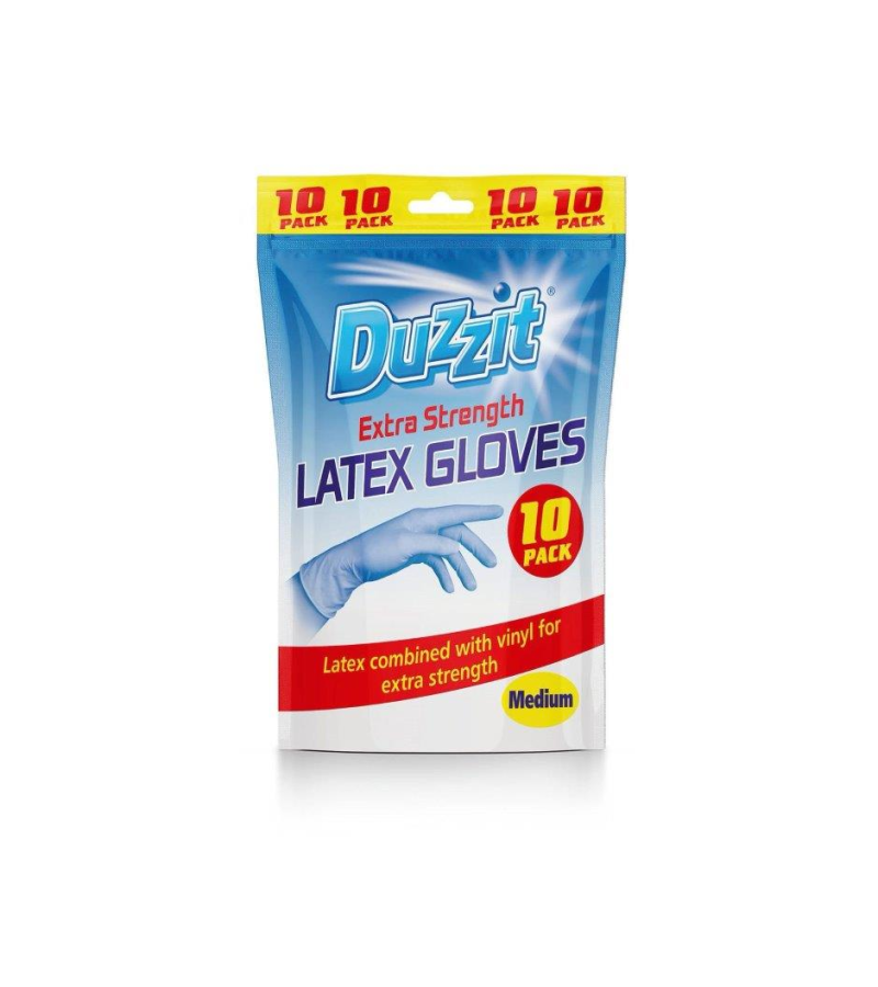 Duzzit Extra Strength Latex Gloves Medium (10 Pack)