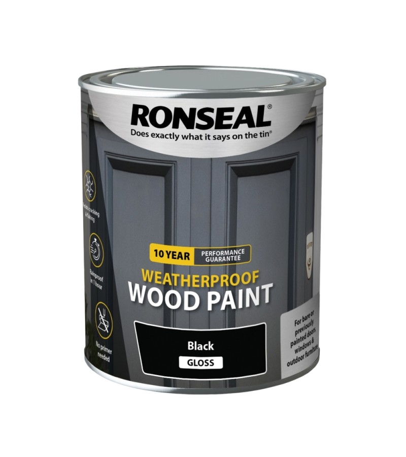 Ronseal 10 Year Weatherproof  Wood Paint Black Gloss 2.5L
