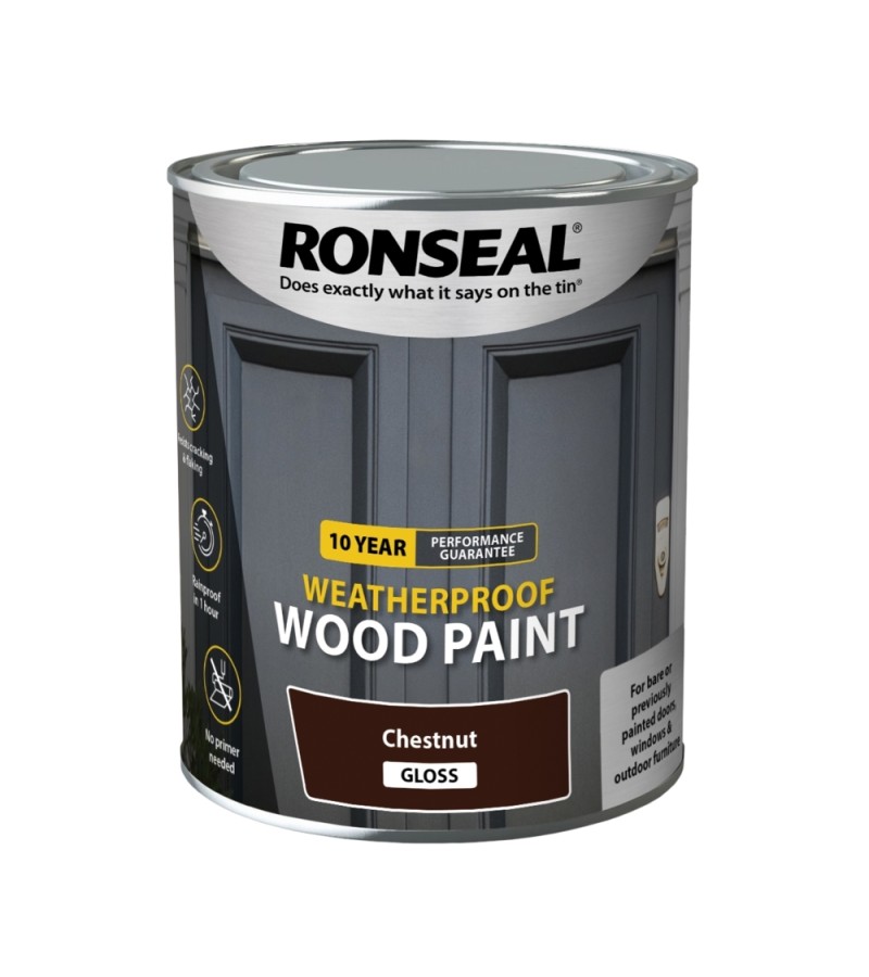 Ronseal 10 Year Weatherproof  Wood Paint Chestnut Gloss 750ml