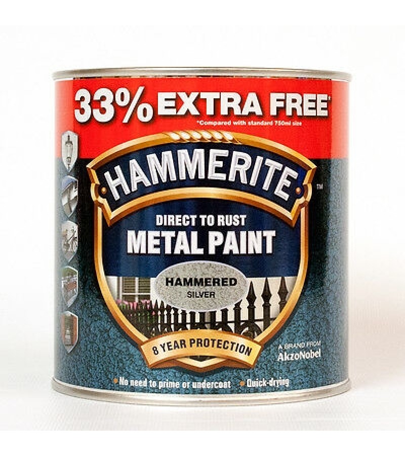 Hammerite Direct to Rust Metal Paint 750ml Hammered Silver ( +33% Extra)