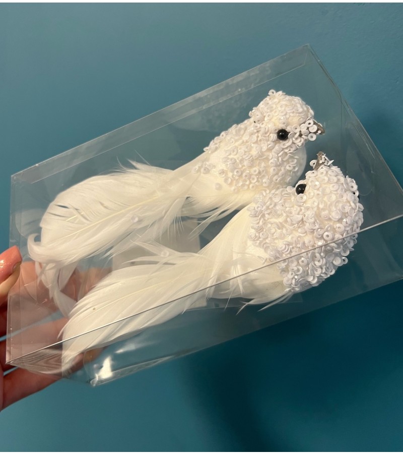 Christmas White Sequin Feather Bird (2 Pack)