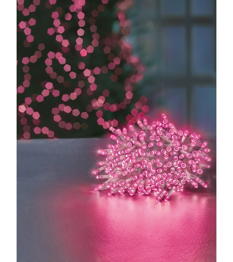 Christmas LED Supabrights 16m Pink - Clear Cable