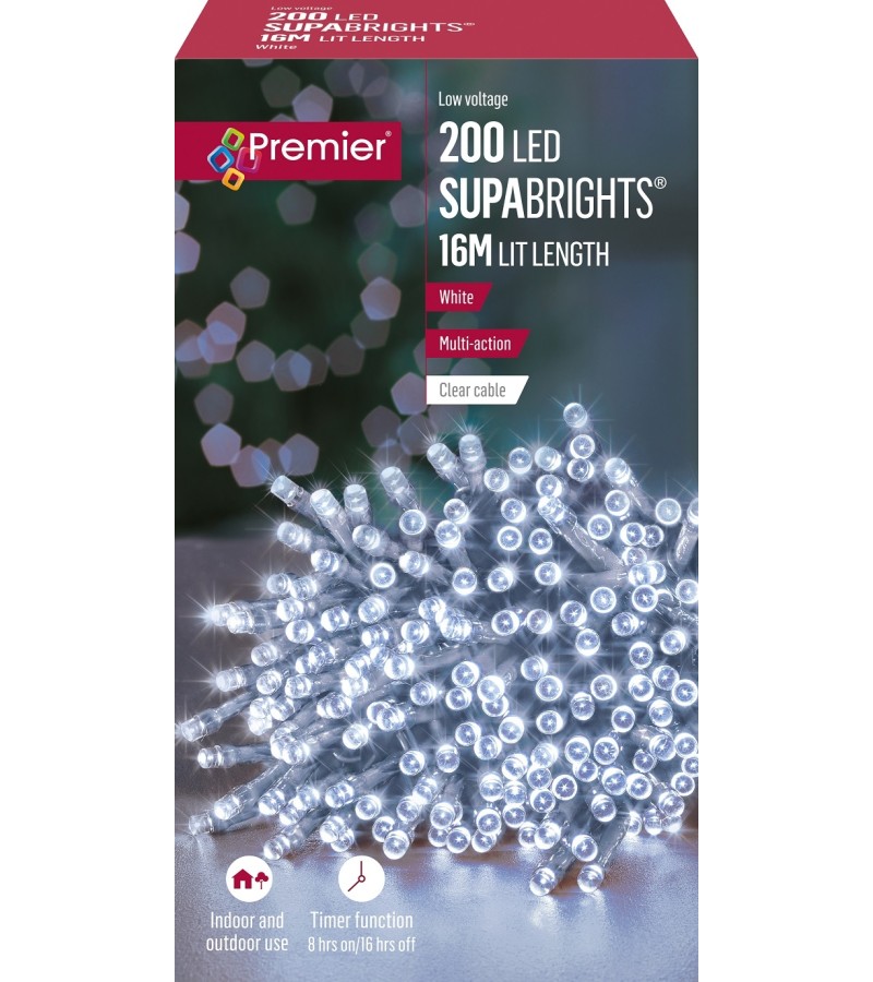 Christmas Supabrights (200 LED) Cool White - Clear Cable