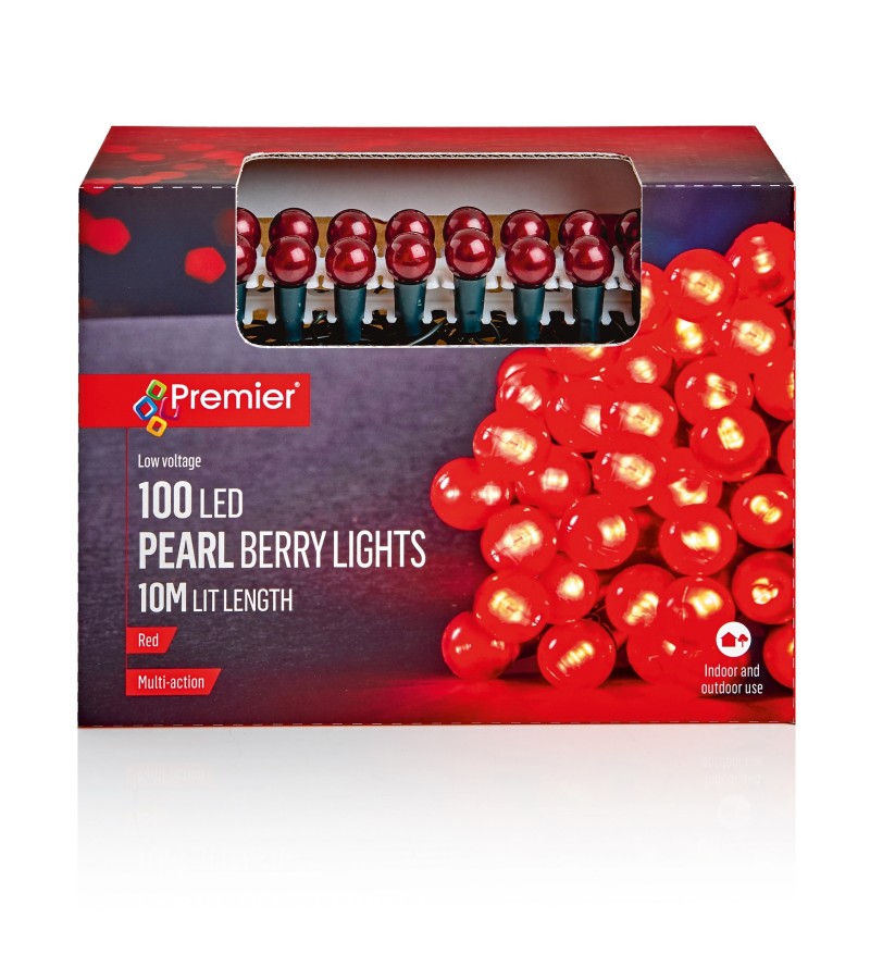 Christmas Pearl Berry Lights (100 LED) Red