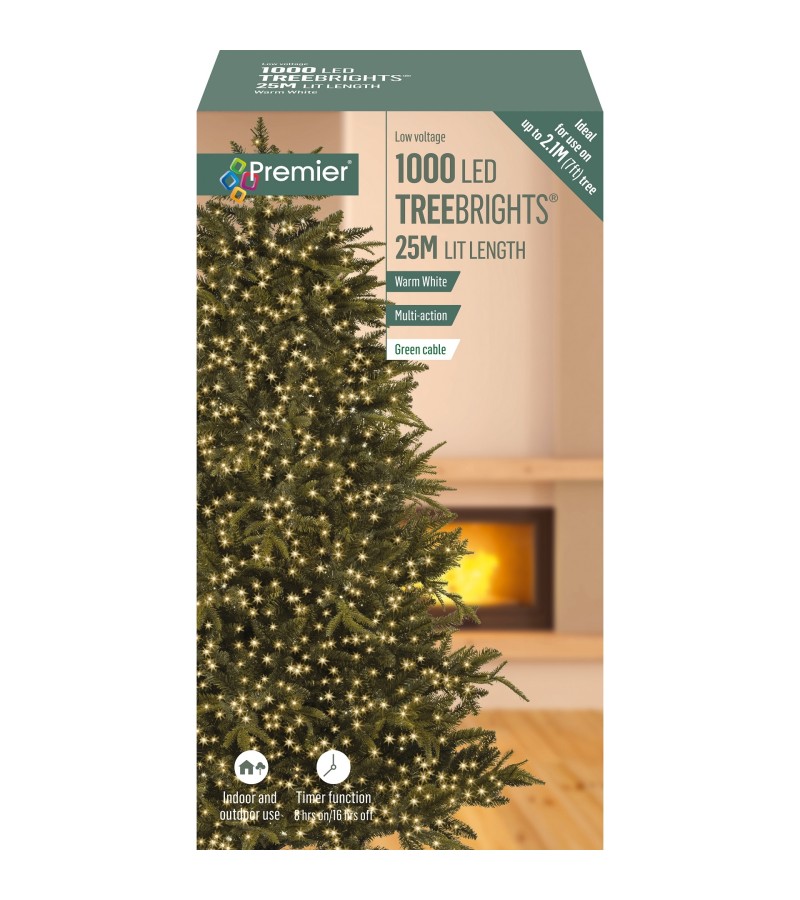 Christmas 1000 Treebrights 25m Warm White - Green Cable