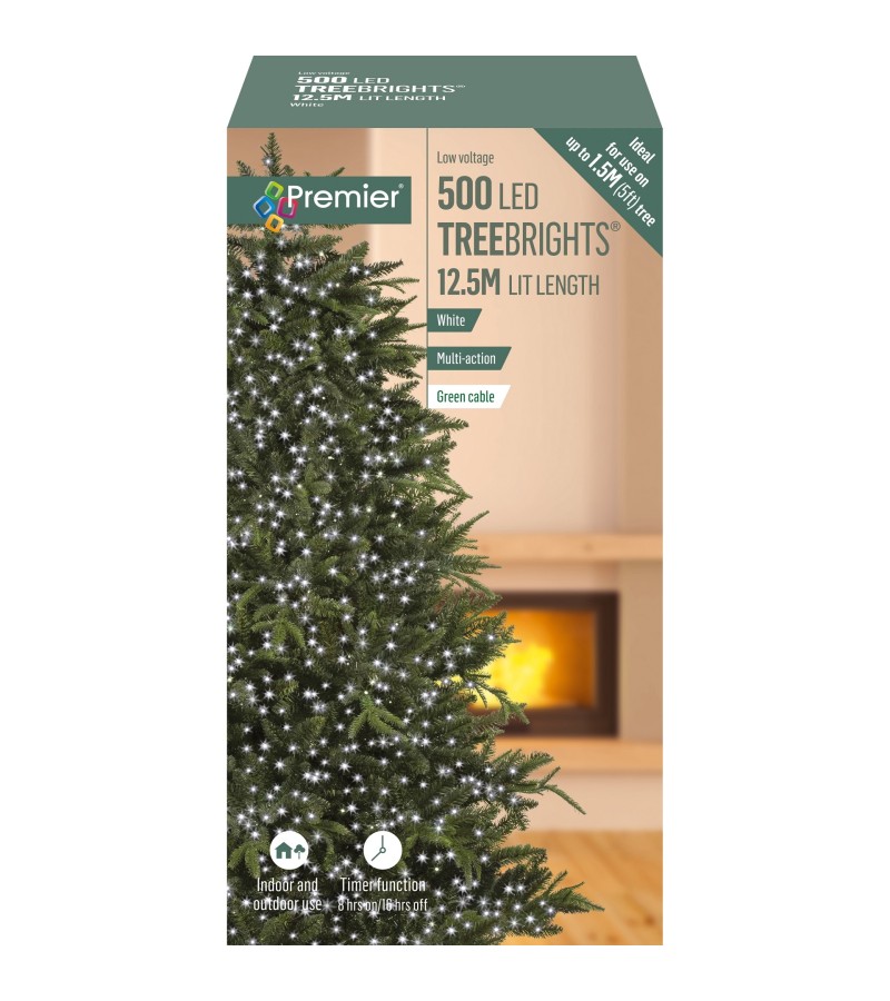 Christmas 500 Treebrights 12.5m White - Green Cable