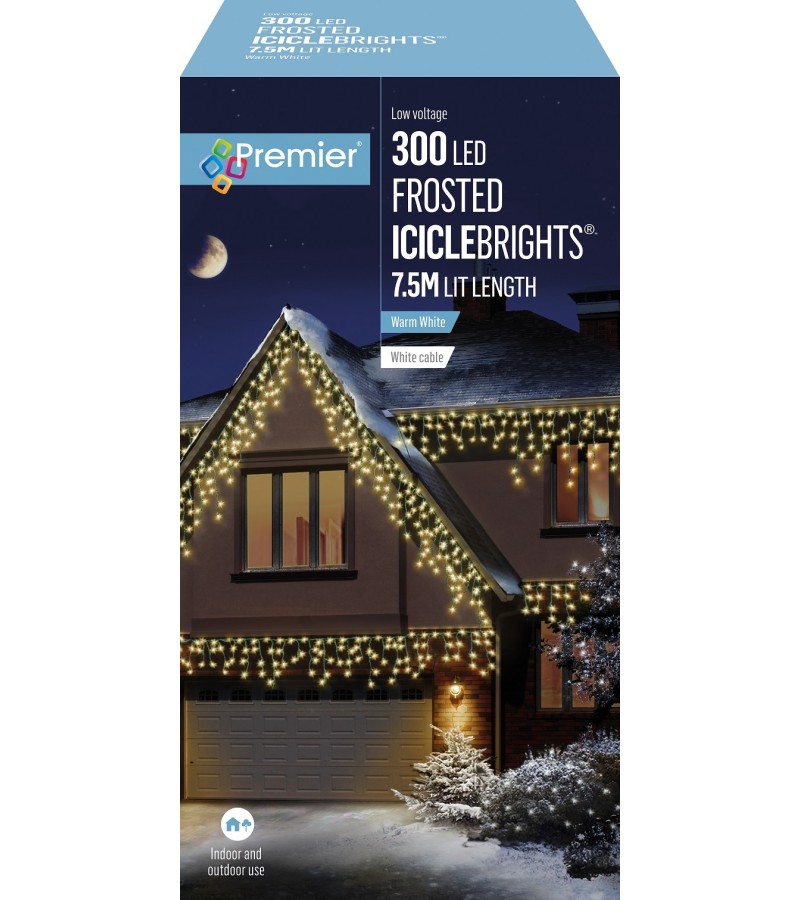 Christmas Premier Frosted Icicle Lights 7.5m - Warm White 