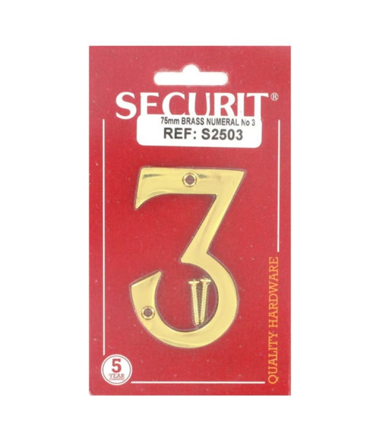 Securit S2503 75mm Numeral No.3 (Brass)