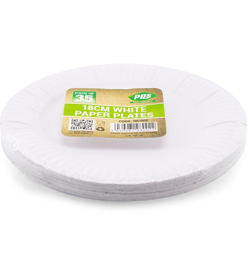 PPS 18cm Paper Plates (35 Pack) White