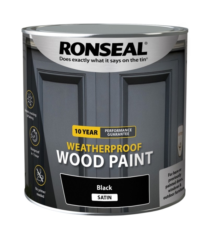 Ronseal 10 Year Weatherproof  Wood Paint Black Satin 2.5L